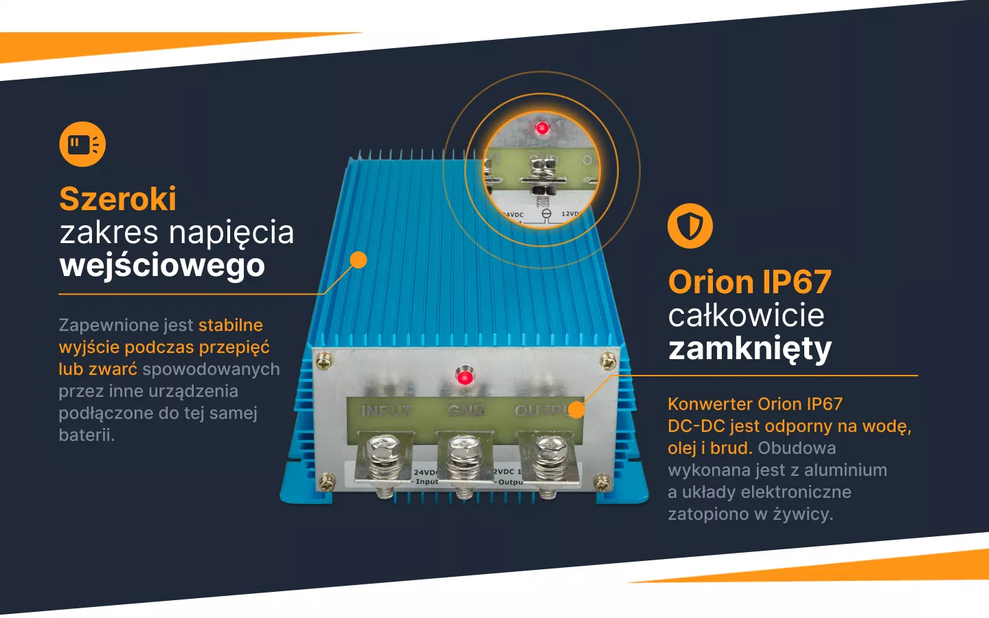 Informacje o konwerterze Orion IP67 DC-DC 24/12-100