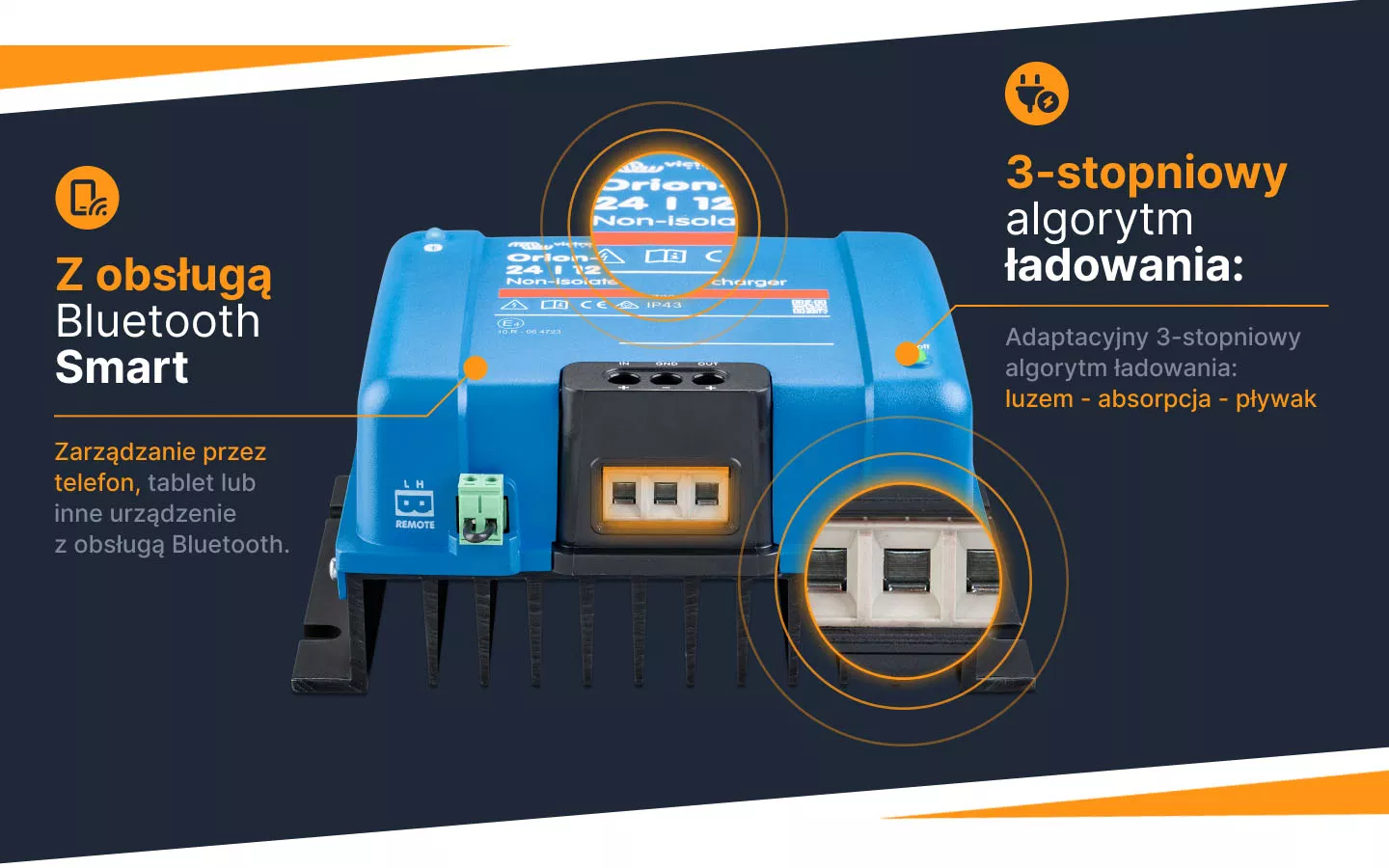 Informacje o ładowarce nieizolowanej Orion-Tr DC-DC Smart 24/12-30A