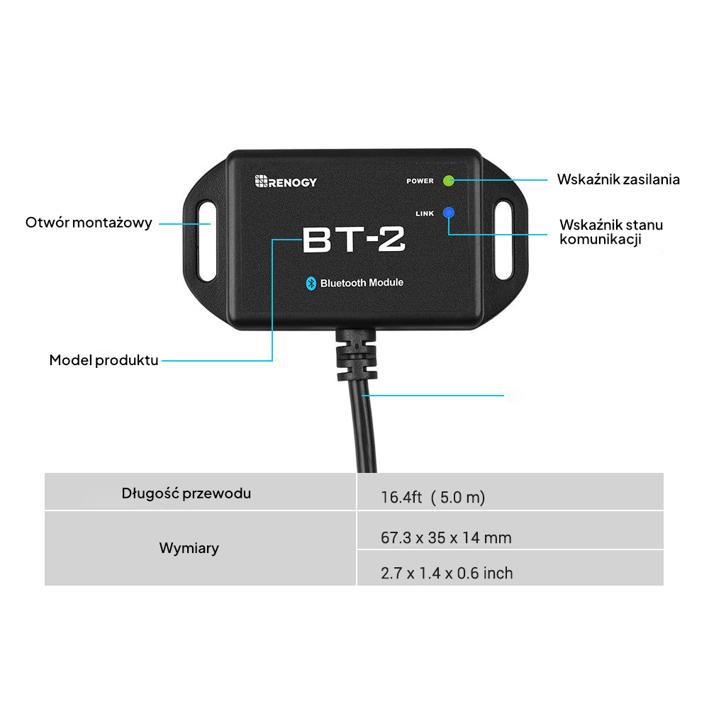 Moduł Bluetooth Renogy BT-2 do portu RS485 (RCM-BT2)