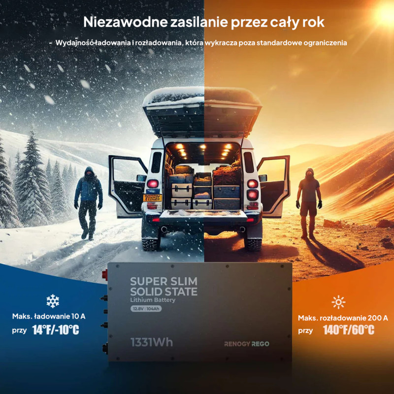 Akumulator Renogy REGO 12V 104Ah LiFePO₄ z samonagrzewaniem